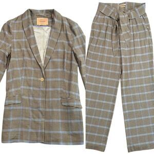 Scotch & Soda Plaid Suit Set - Blazer (M) Pants (L) Blue Brown Modern Classics
